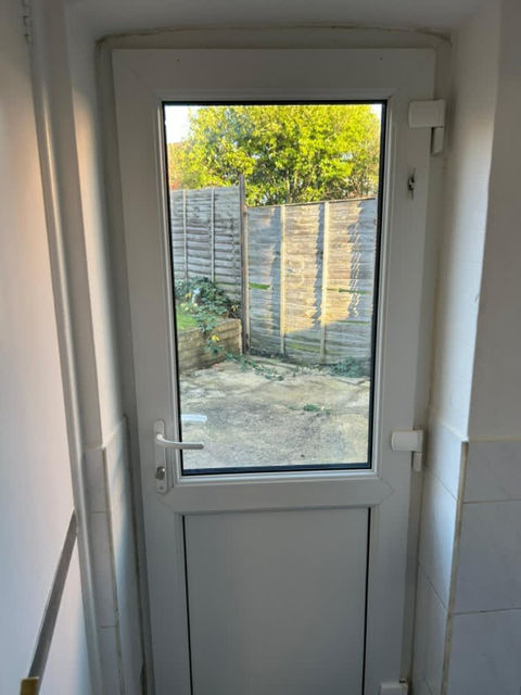 A white door with a window