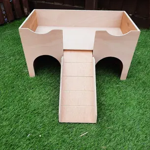 Wooden play structure with ramp