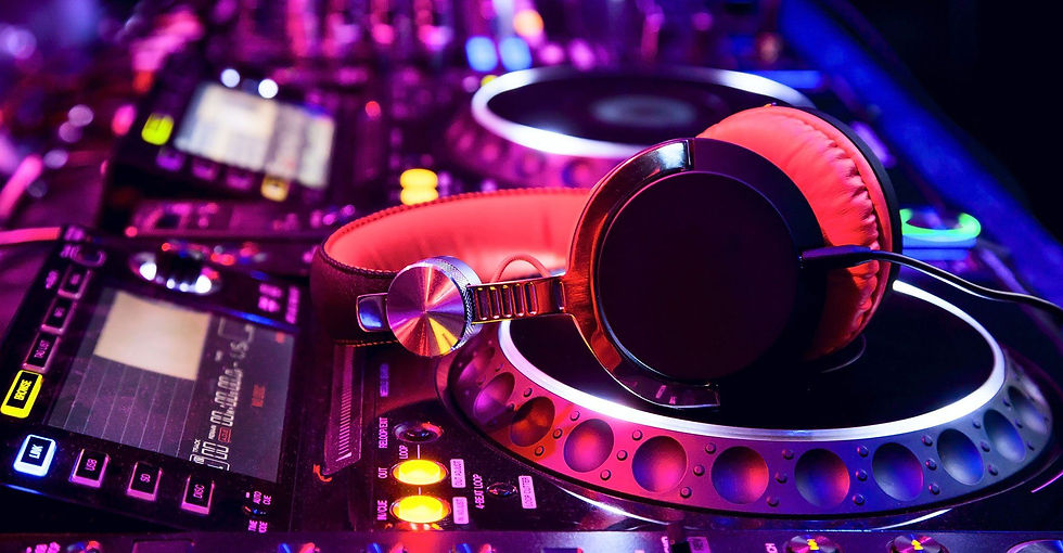 DJ equipment with vibrant lighting