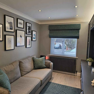 dark green blind in contemporary sitting room