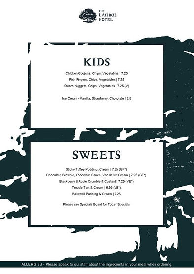 Menu for Kids and Sweets