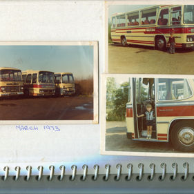 collage of old images of buses