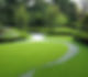 A manicured garden with a curving gravel path and lush green lawns