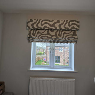 abstract design roman blind in blue and cream