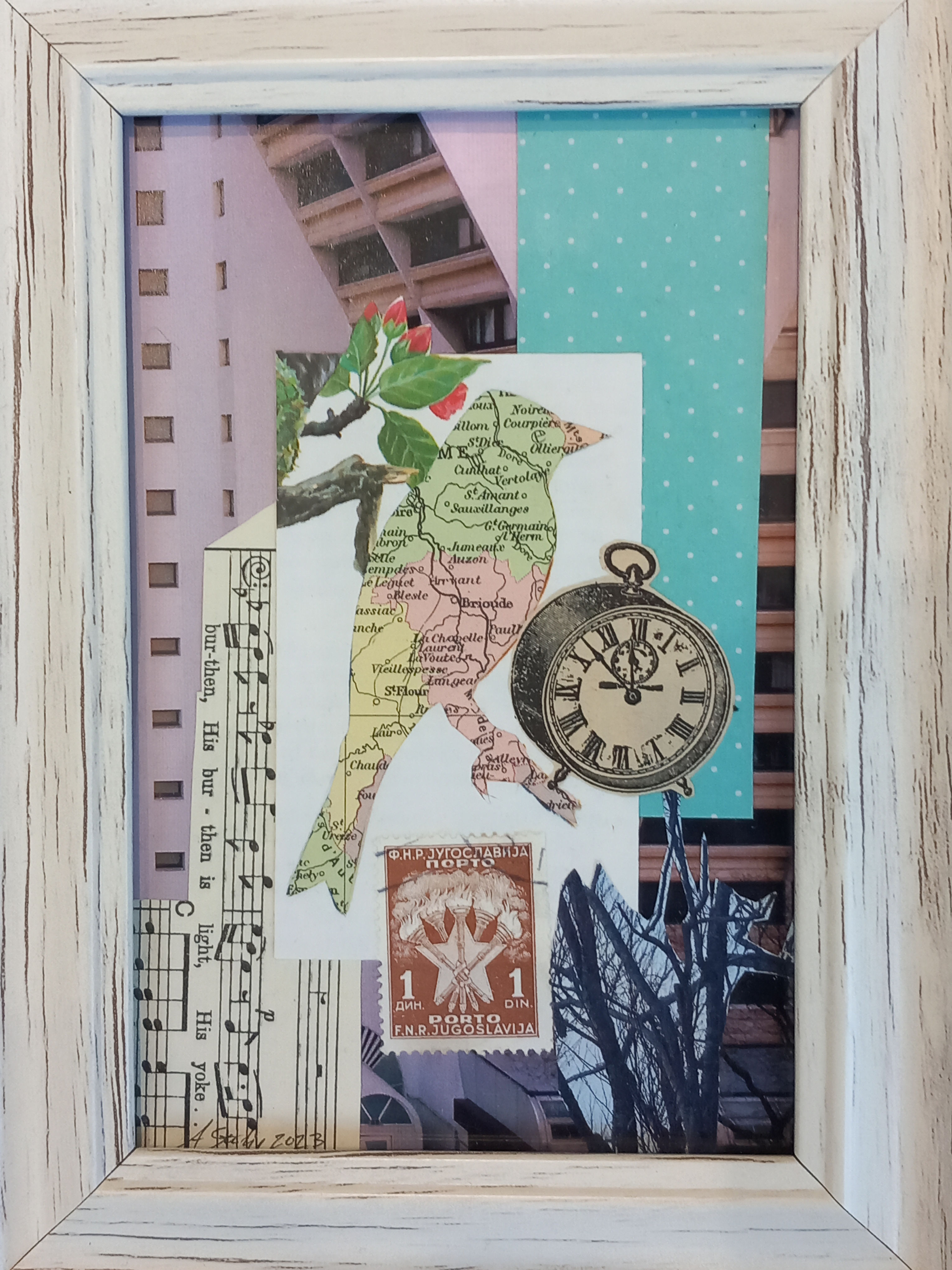 "Time for Birds" handmade framed collage