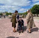 Former French resistance fighter taking part in the D-Day commemoration in Normandy, during a ceremony honoring the events of June 6, 194