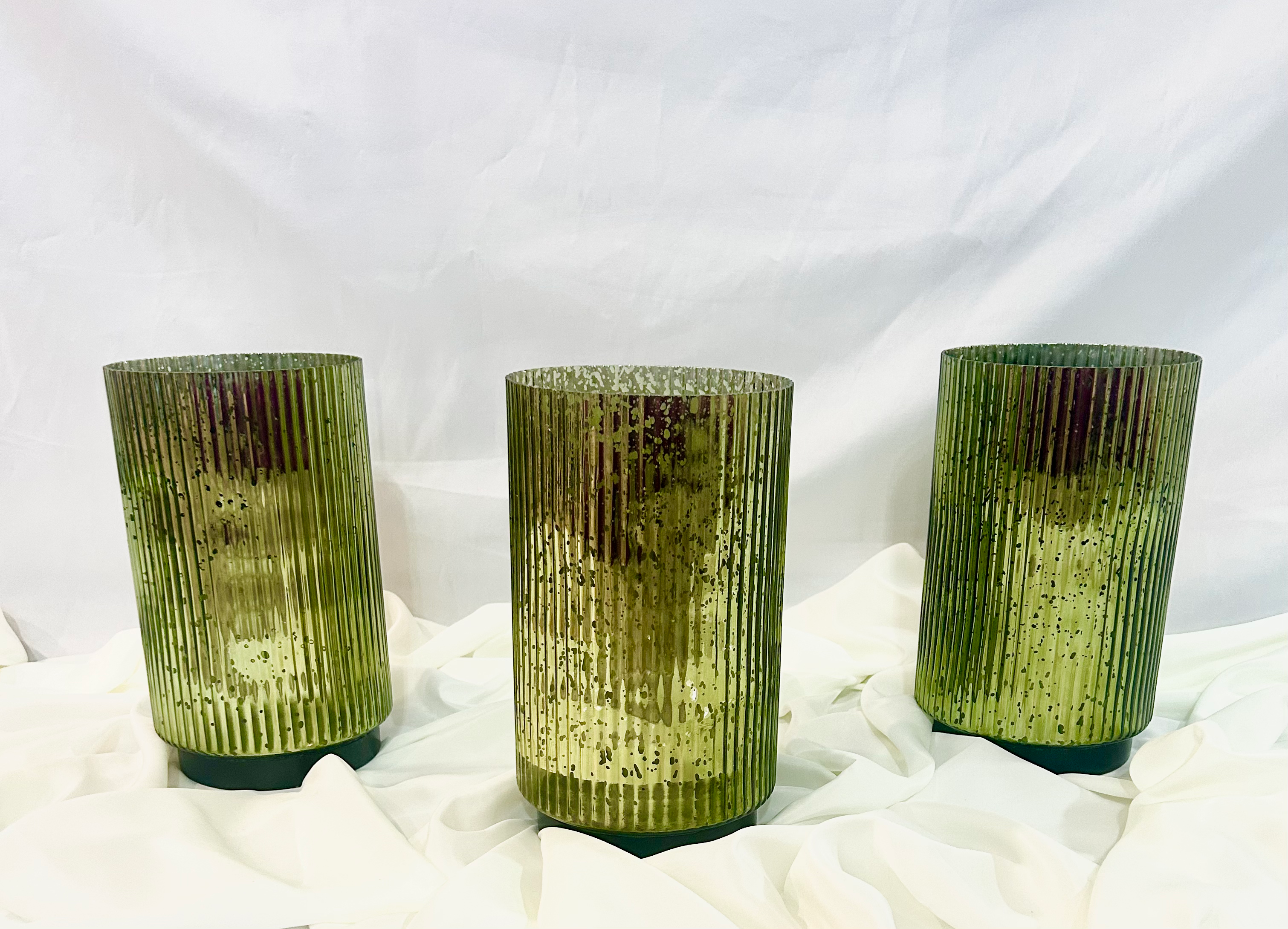 Large Green Mercury Glass Lanterns (3)