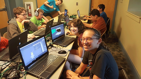 A group of Tech Campers learning 3D Design at Technology Camp