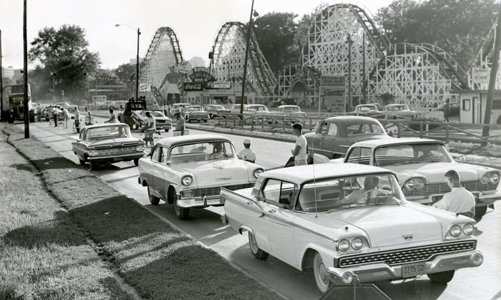 Playland Park as seen from Broadway, 1959, BH News Service file photo