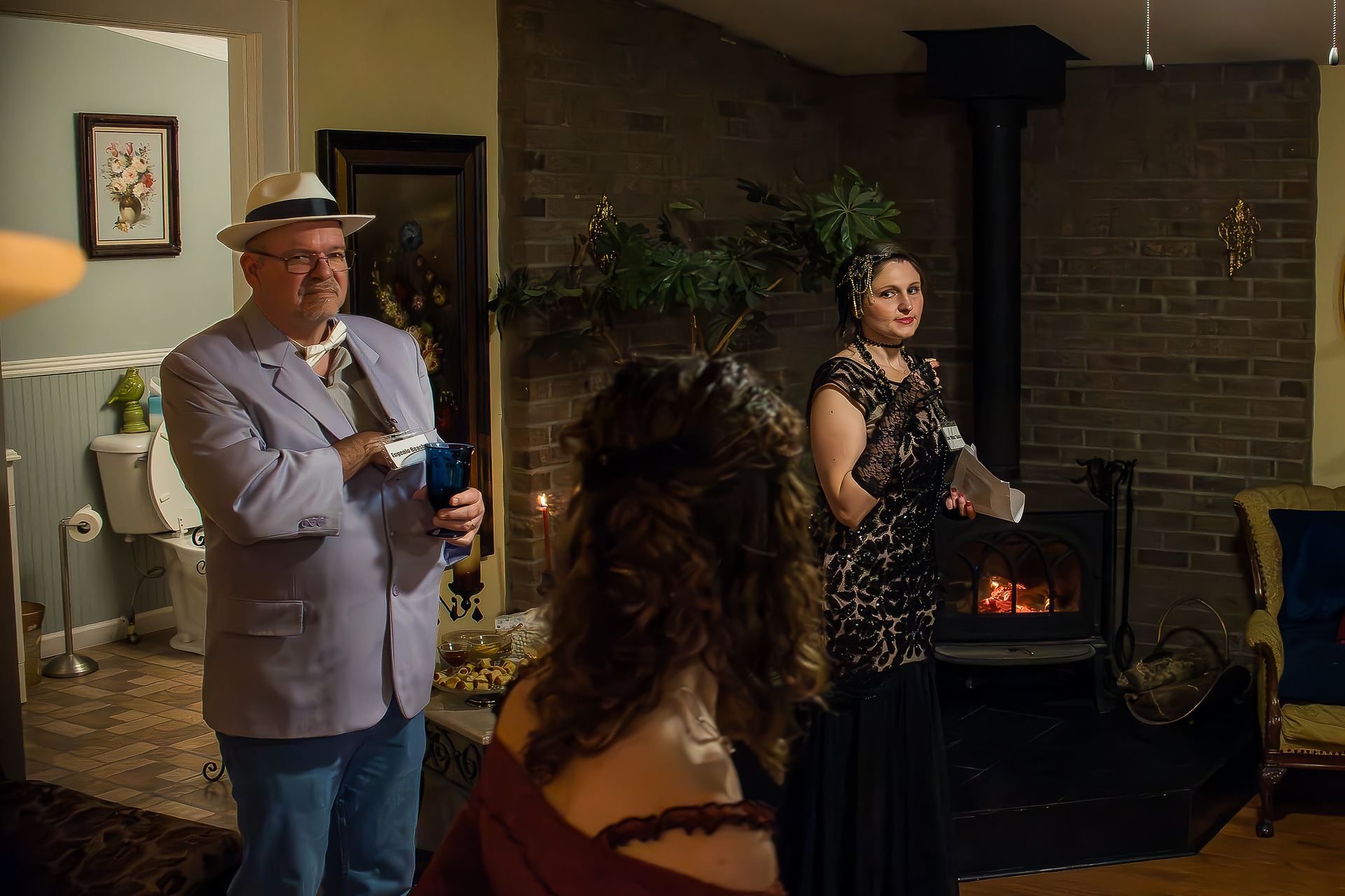 candid photo of guests at murder mystery dinner