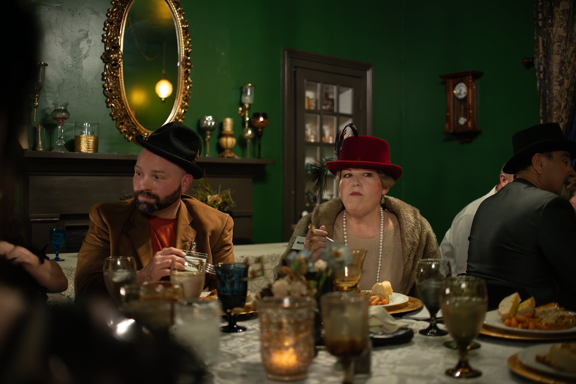 candid dinner shots at murder mystery dinner in Sweetwater, Tennessee