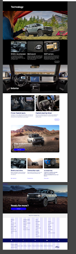 Fig 1. Bronco nameplate page. Some features have been redacted for privacy and image is shown at a distance due to copy not being live yet.