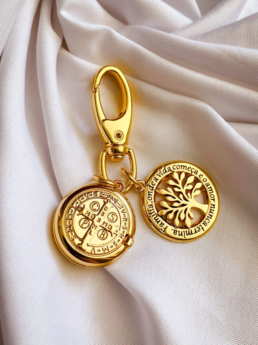 Miniatura: Chaveiro Relicario São Bento com Pingente Família | Árvore da Vida