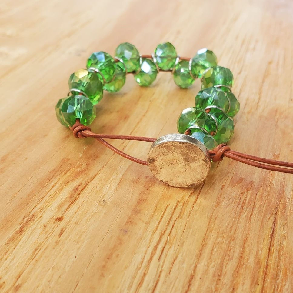 Leather Sparkle Bracelets - Green