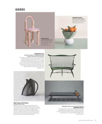 Page du magazine Goods photos de 4 objets avec leur description, une photo représente le pichet trompe l'œil en grès noir d'Anne KRIEG