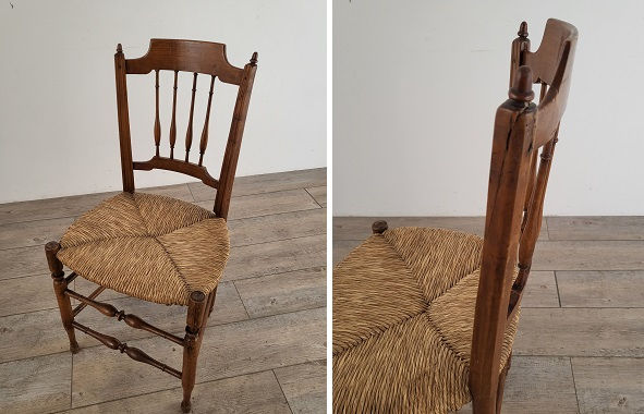 Miniature : フランスアンティーク　　木製わら編み椅子　素朴なチェアー　可愛いデザインの椅子