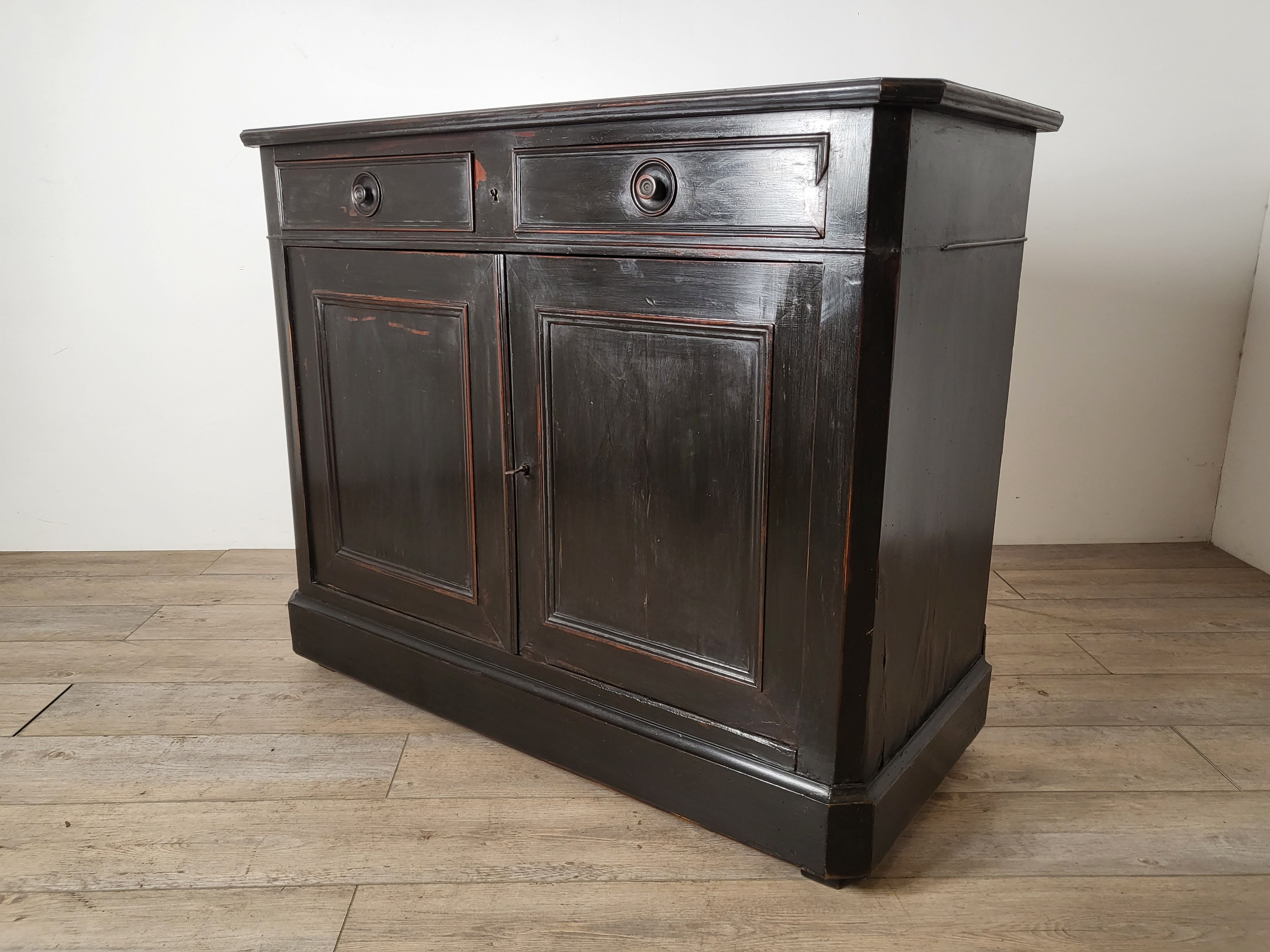 フランス アンティーク　木製 黒い 棚  収納 キャビネット