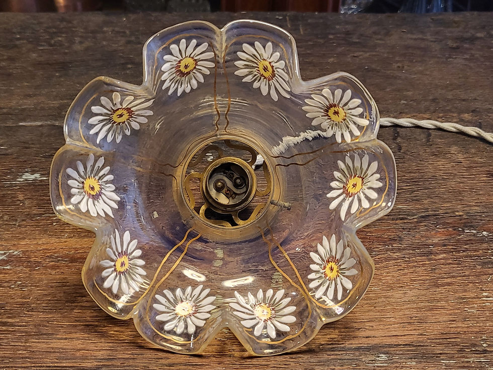 Miniature : フランスアンティーク 1920年代の吊り下げ オパールセント ガラスシェード ランプ エナメルの花