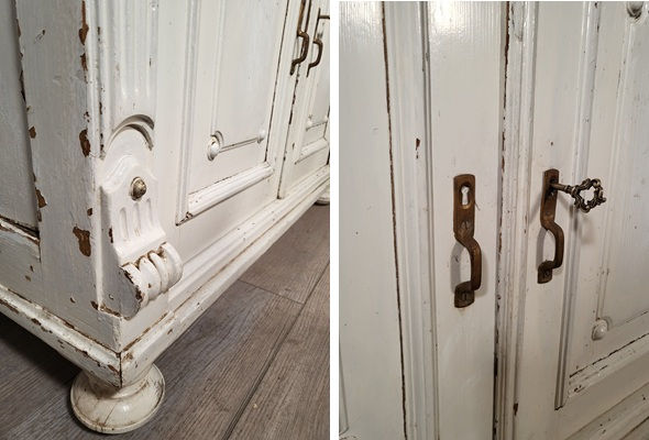 Miniature : フランス アンティーク　木製 棚 シンプルな家具　収納キャビネット ミルクペイント Shabby chic シャビー イ