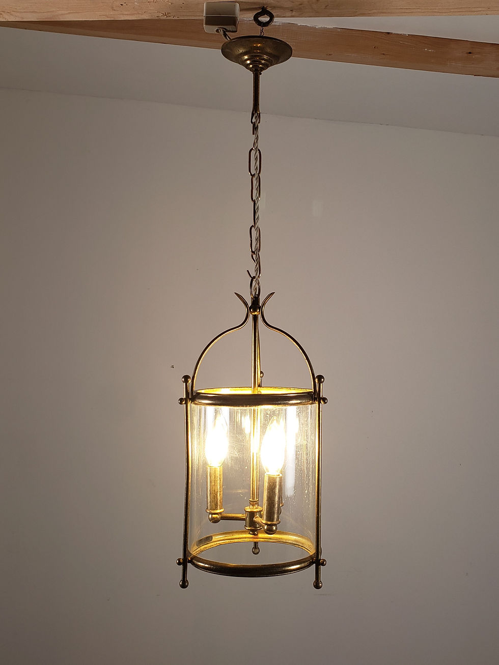 フフランスアンティーク 吊り下げガラスランプ 3灯 ペンダント・ランプ 真鍮