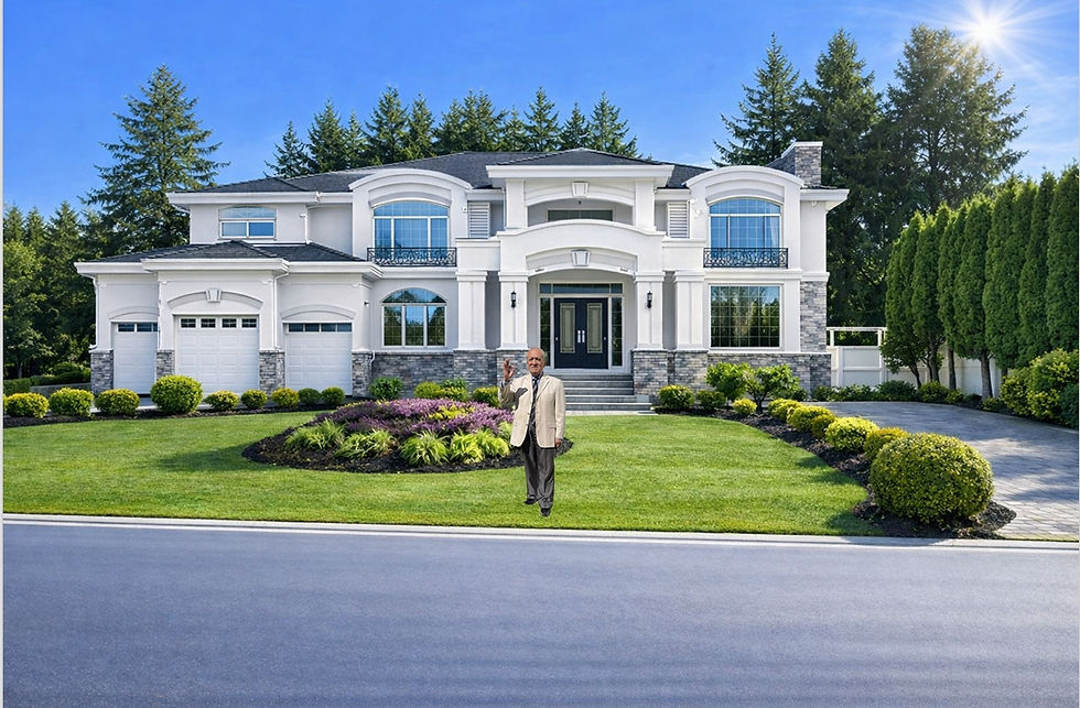 Eye-level view of a modern Canadian home with large windows and natural landscaping