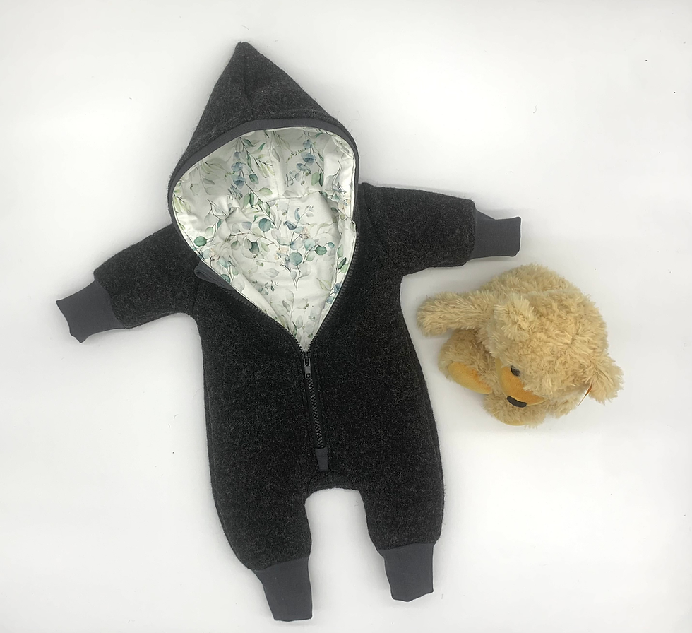 Miniature : Salopette de marche noire chinée avec revers anthracite et eucalyptus