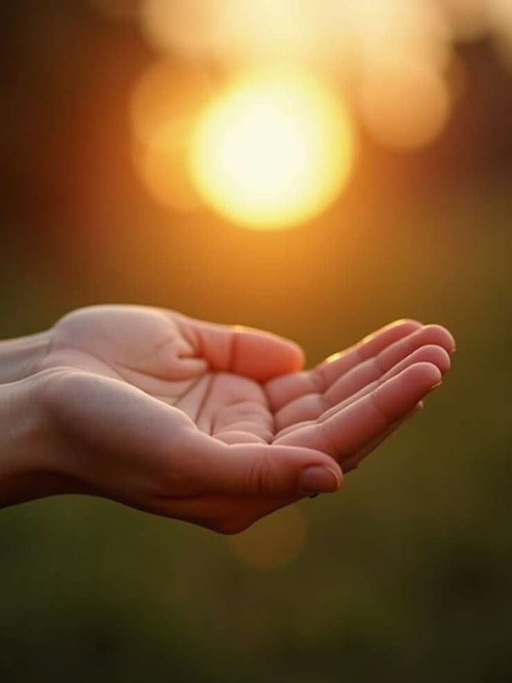 Peaceful hands cradling natural light