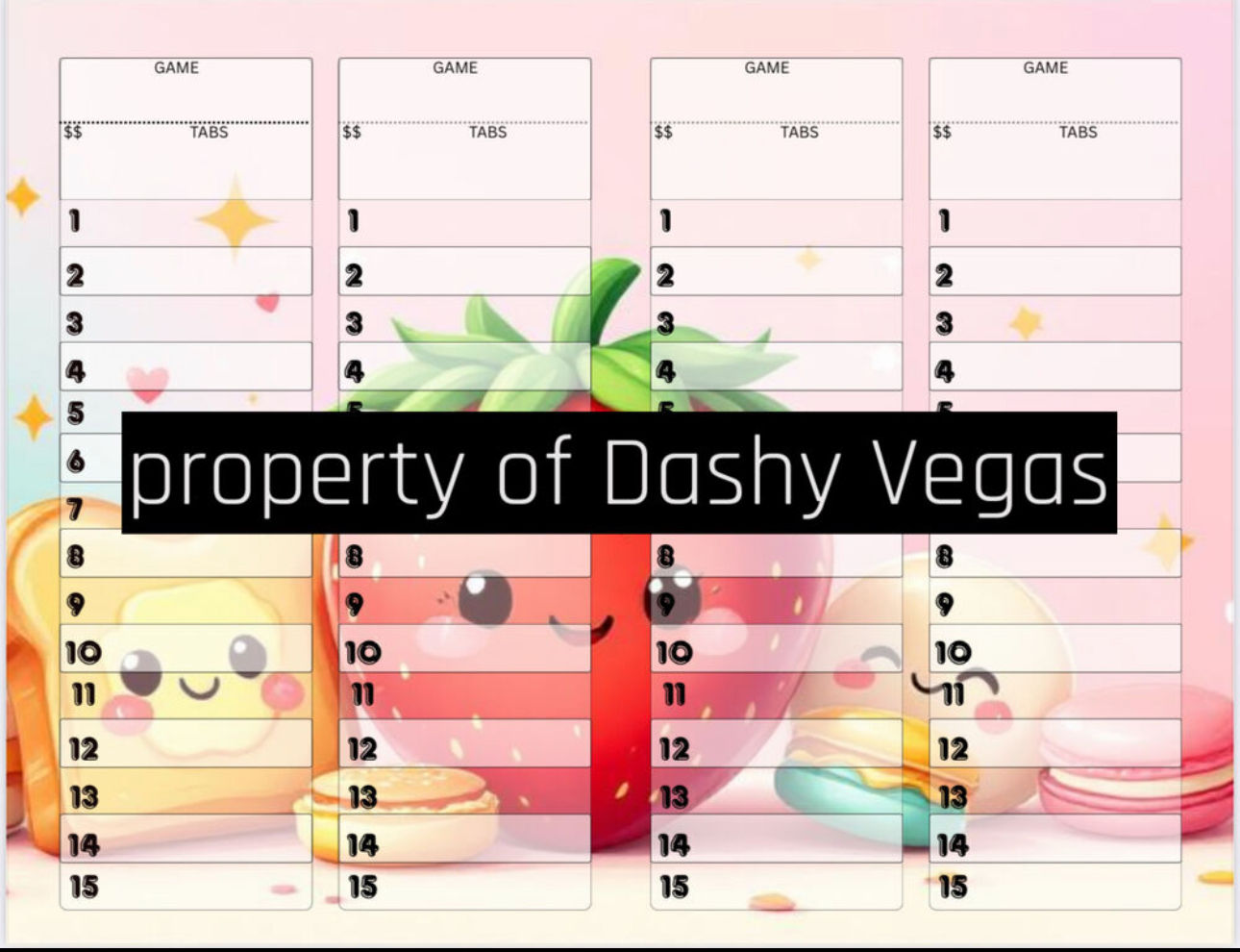 Strawberry Toast Bingo Paper DOWNLOAD