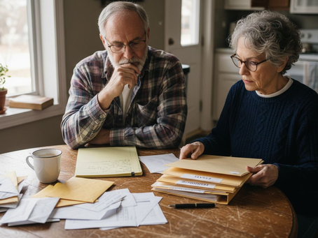 Older couple reviewing final expense documents
