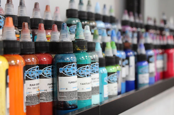 A close up of Tattoo Ink Bottles