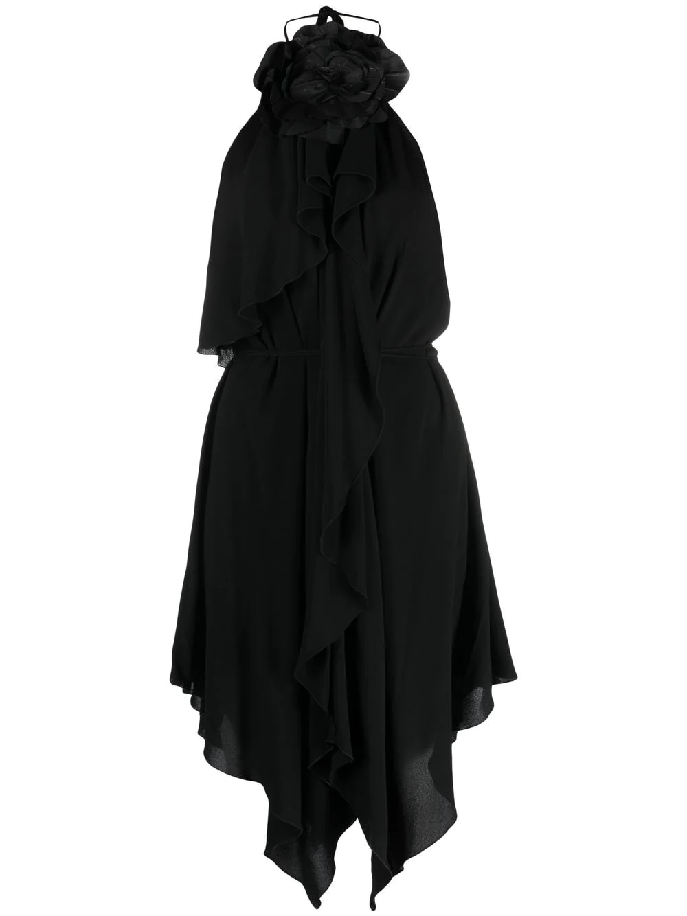Pointed-hem floral-neck dress