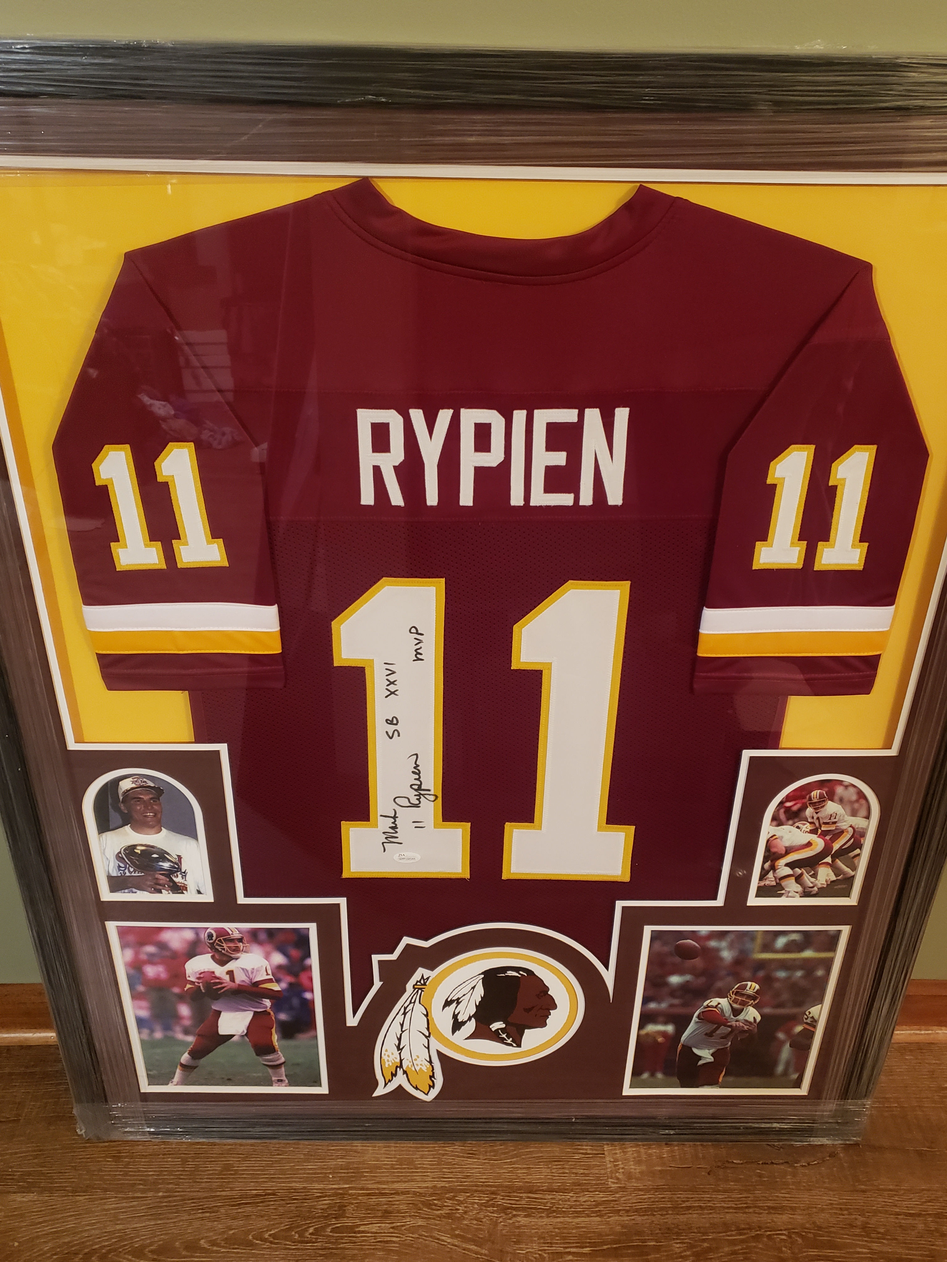 Framed Autographed Rypien Jersey