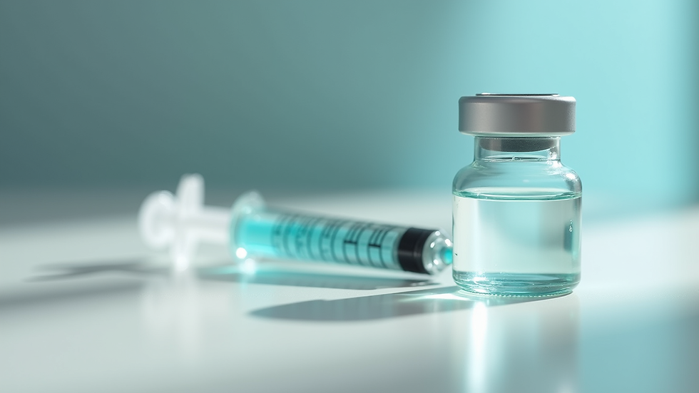 Close-up view of a vitamin B12 injection vial and syringe on a clean surface