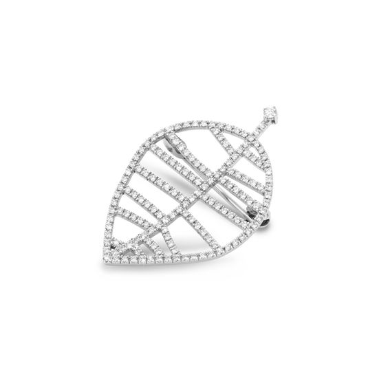 Medium size of fine jewellery beech brooch made of 18k white gold set with white diamonds