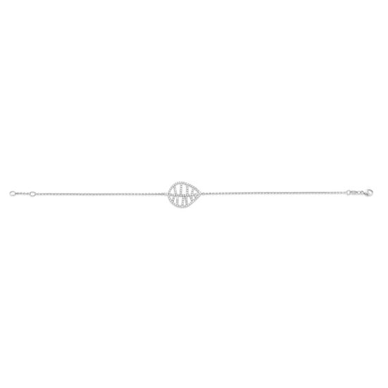 18k white gold Beech bracelet stretched out. the beech leaf is set with diamonds pavé