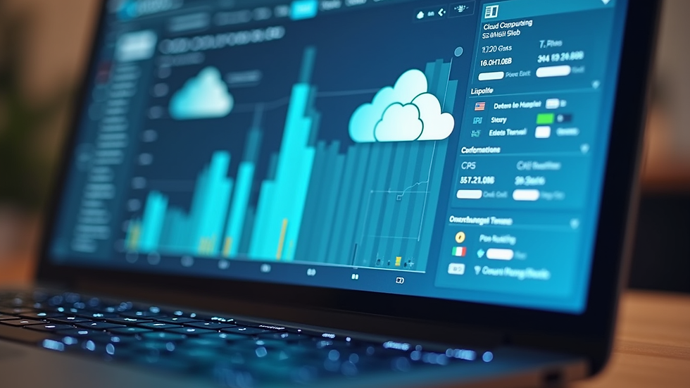 Close-up view of a laptop screen showing cloud computing dashboard
