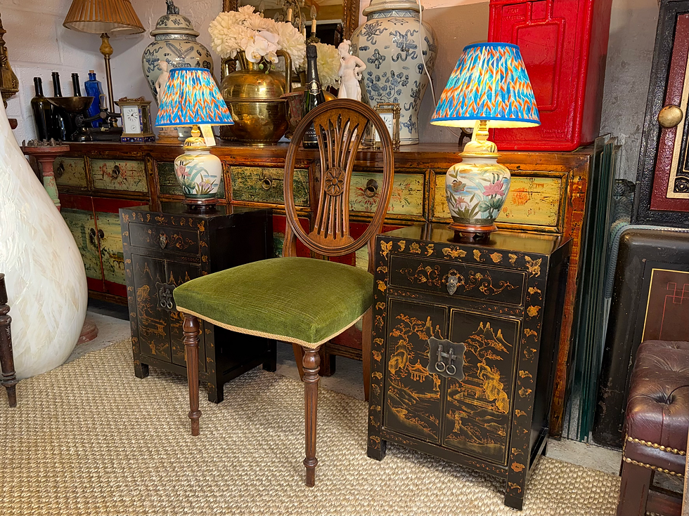 Thumbnail: Pair of Chinese Lacquered Oriental Bedside Side Cabinets Bedside Table