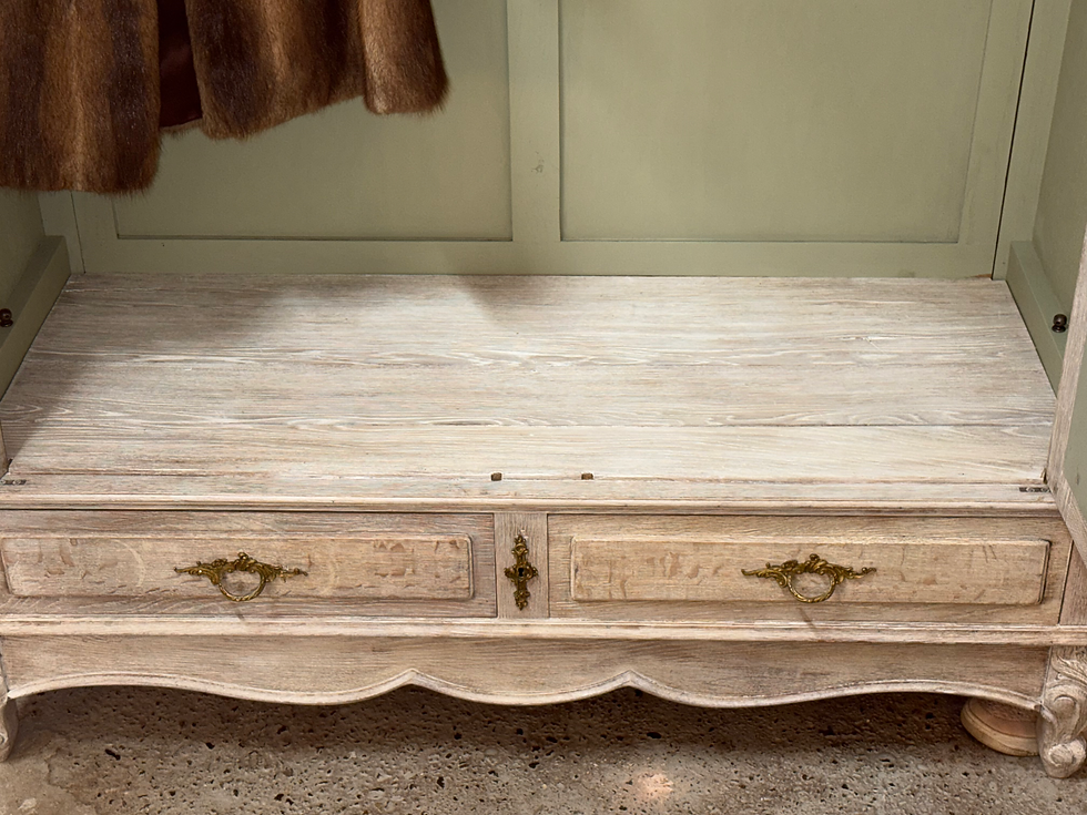 Thumbnail: Antique Limewashed Armoire Wardrobe Natural Waxed Wood Linen Cupboard Mirrored  