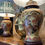 Thumbnail: Pair Vintage Handpainted Japanese Oriental Horse Lamps  Table Lamps