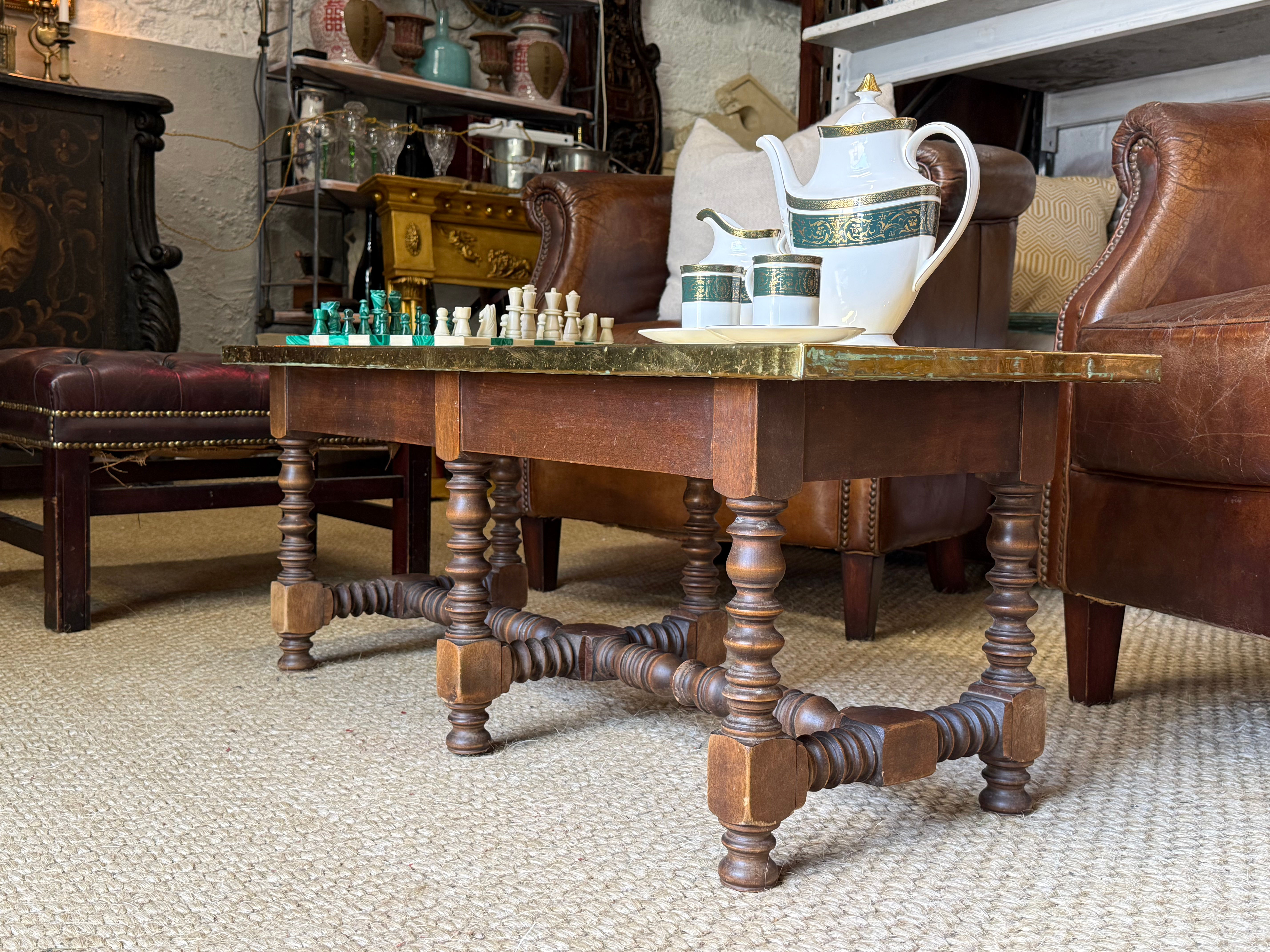 Brass topped Coffee Table Footstool Riveted Metal Topped Side table