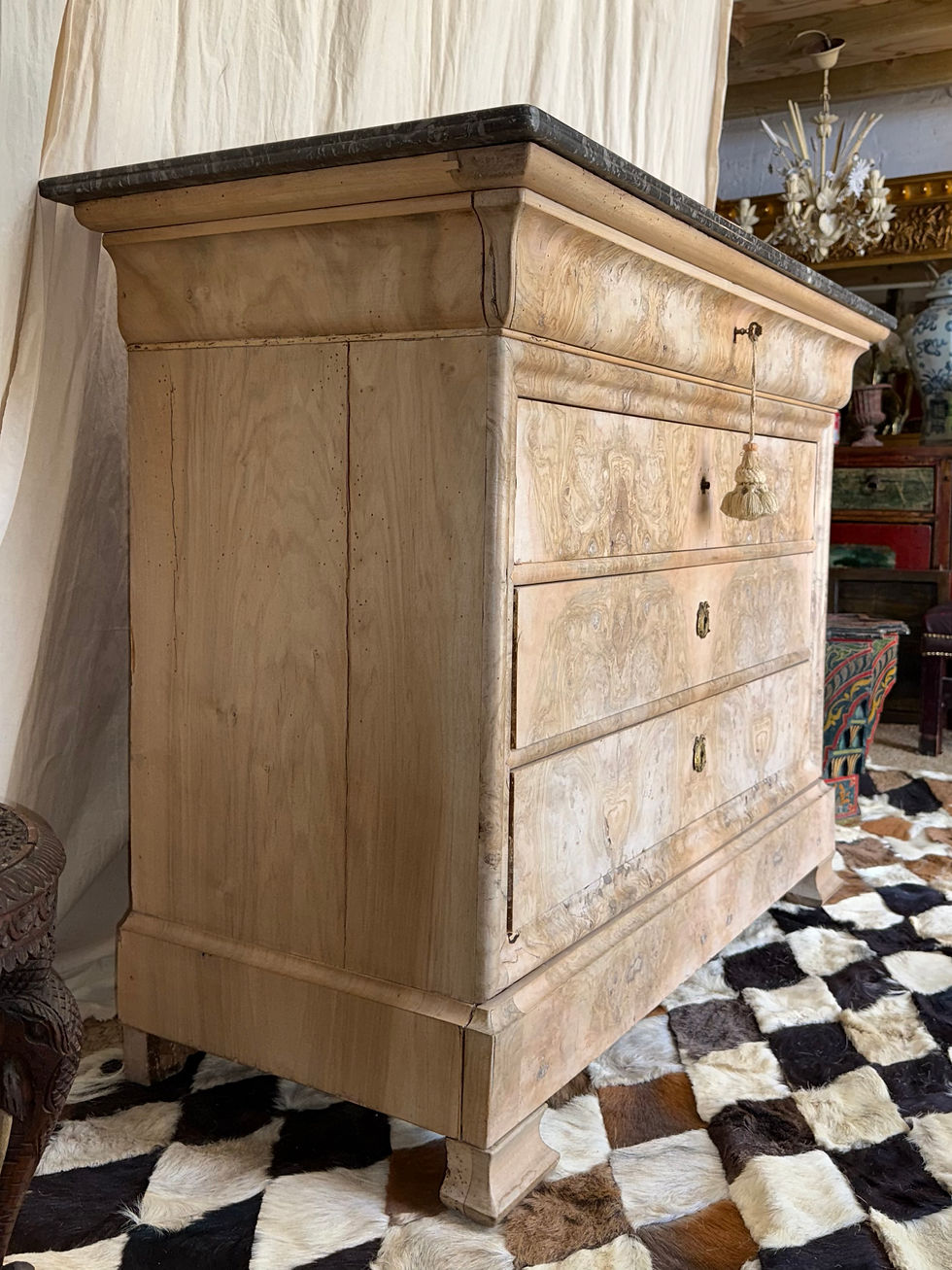 Thumbnail: Louis XVI Marble Topped Commode Bleached French Chest of Drawers 