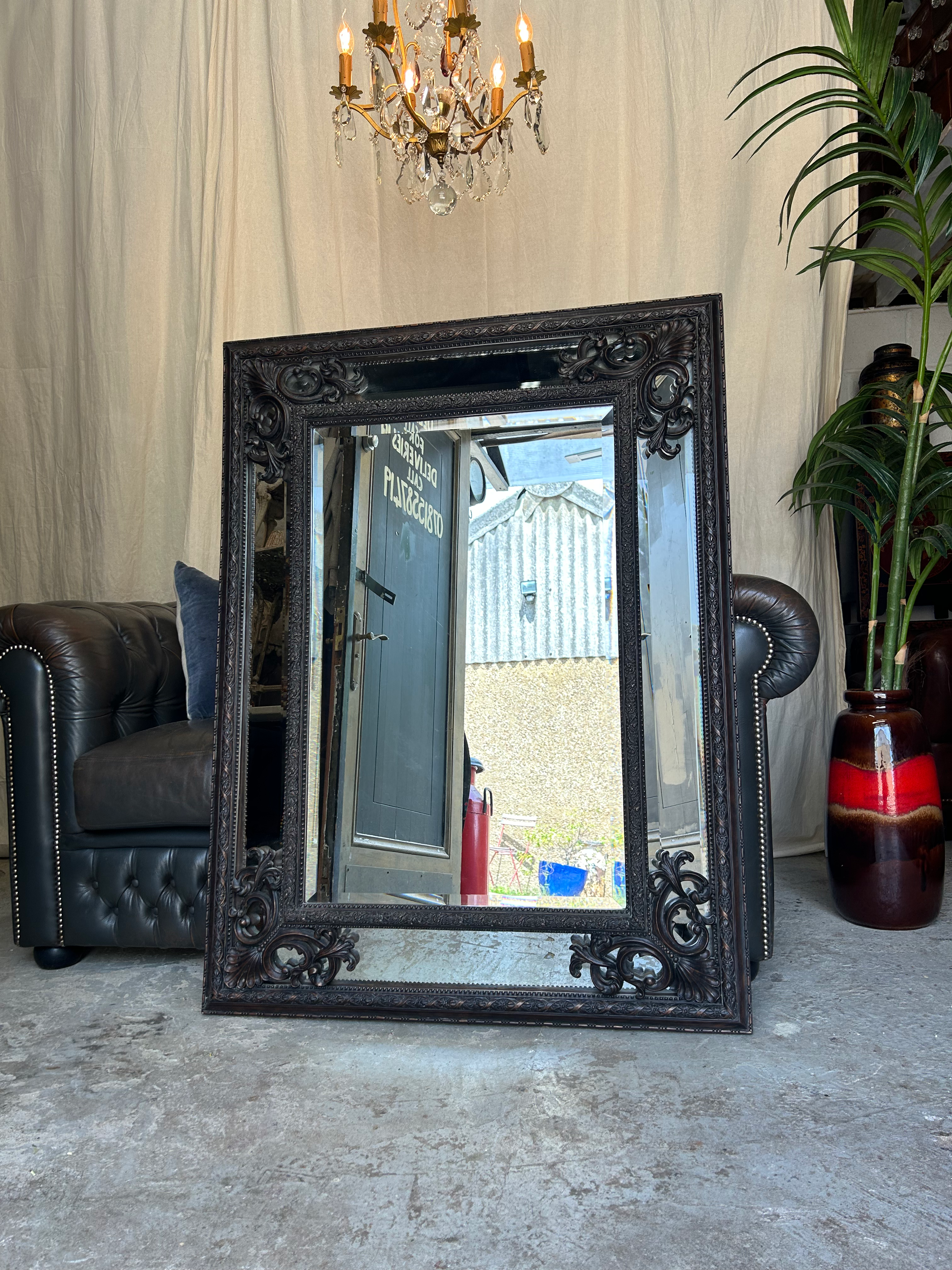 Modern Bevelled Wall Mirror Ornate Brown Panelled Wall Mirror