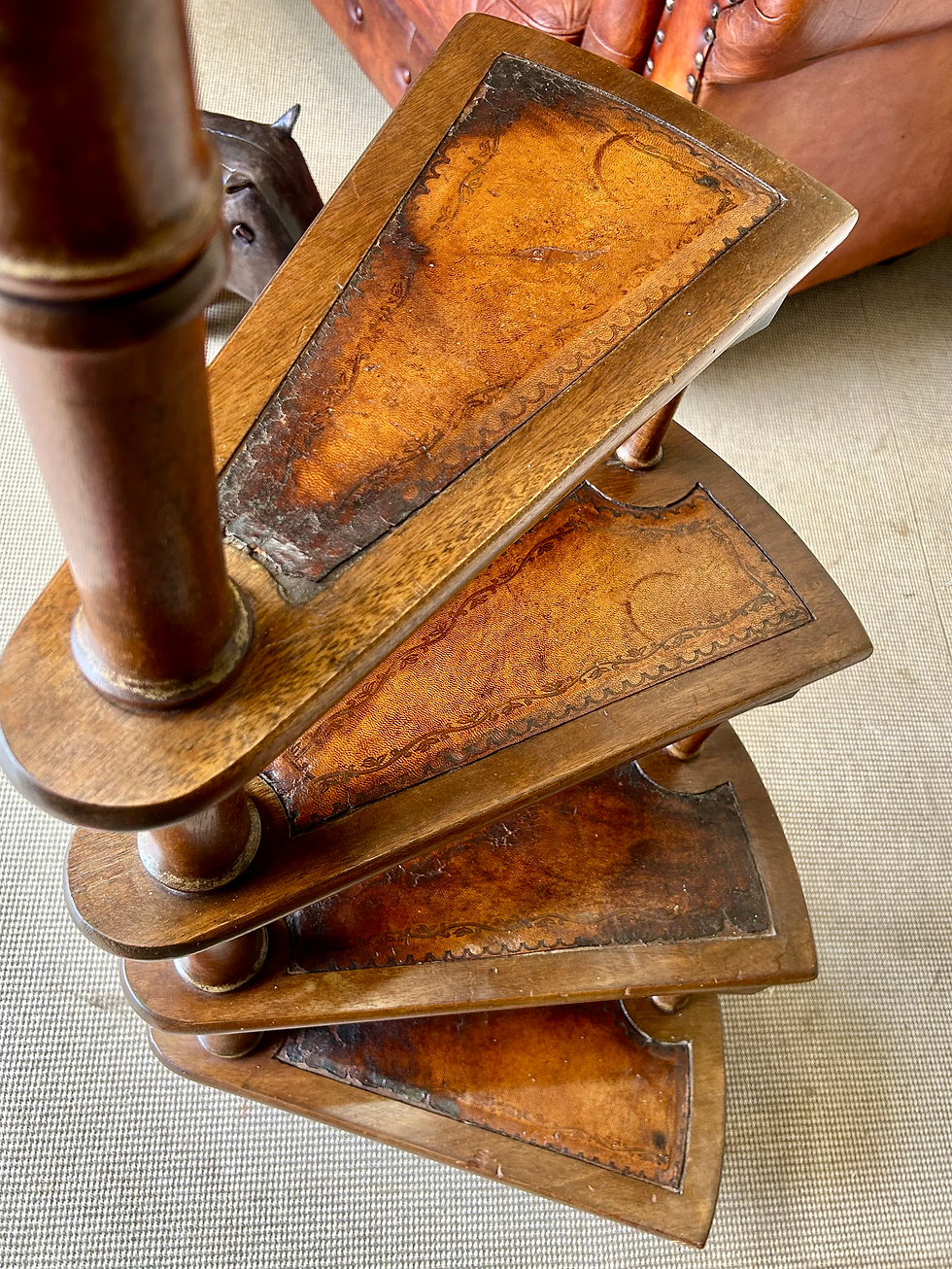 Thumbnail: Antique Victorian Mahogany Leather Brass Library Steps Step Ladder 