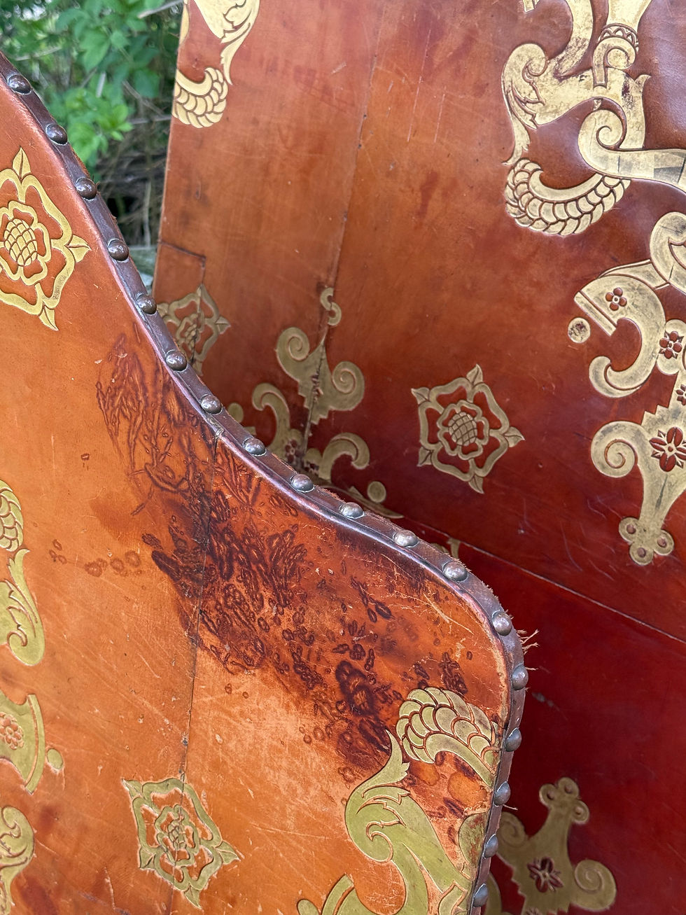 Thumbnail: Pair of Leather Gilt Single Headboards 