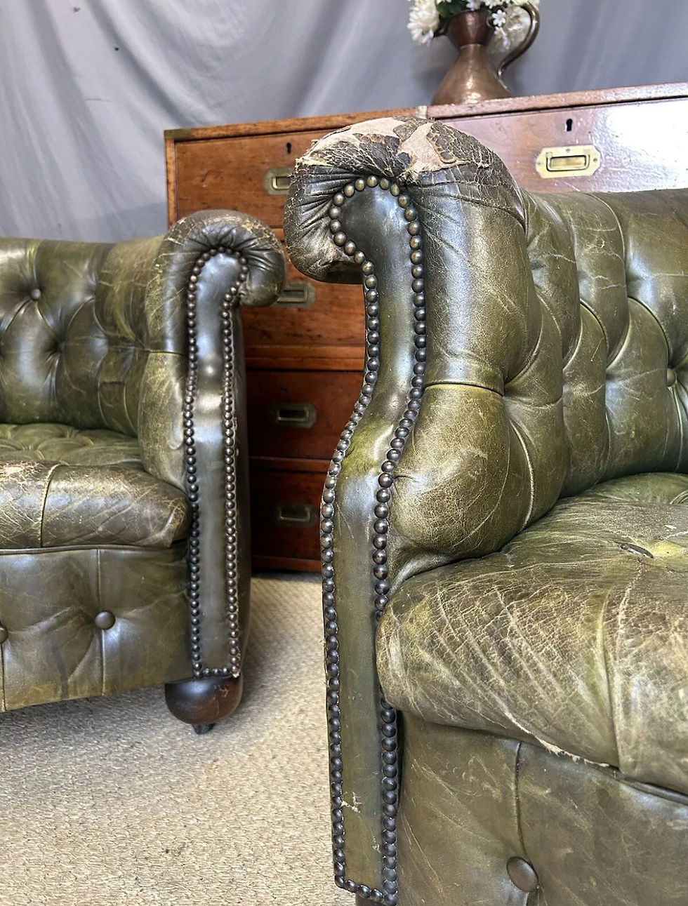 Thumbnail: Antique Victorian Leather Chesterfield Tub Armchairs Gentlemen Club Pair  Chairs