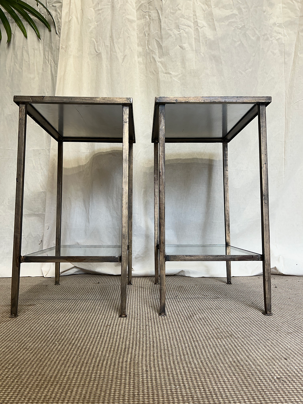 Thumbnail: Brass And Smoked Glass Designer Pair Of Side Tables Monpas Sofa Two Tier Tables