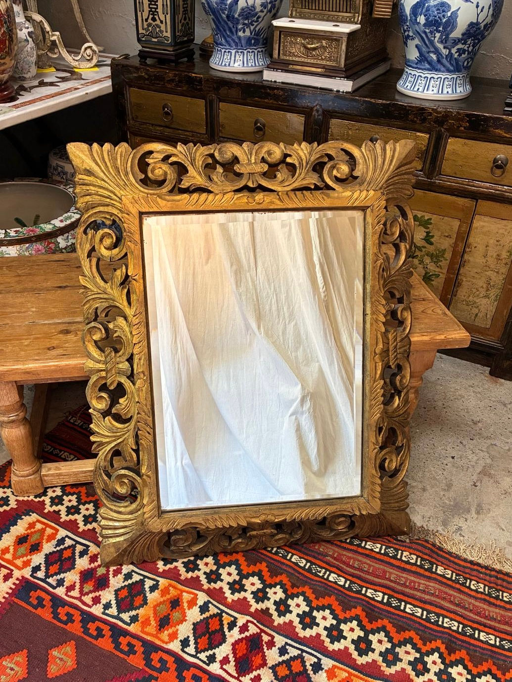 Vintage carved gilt wood mirror Ornate Wall Mirror