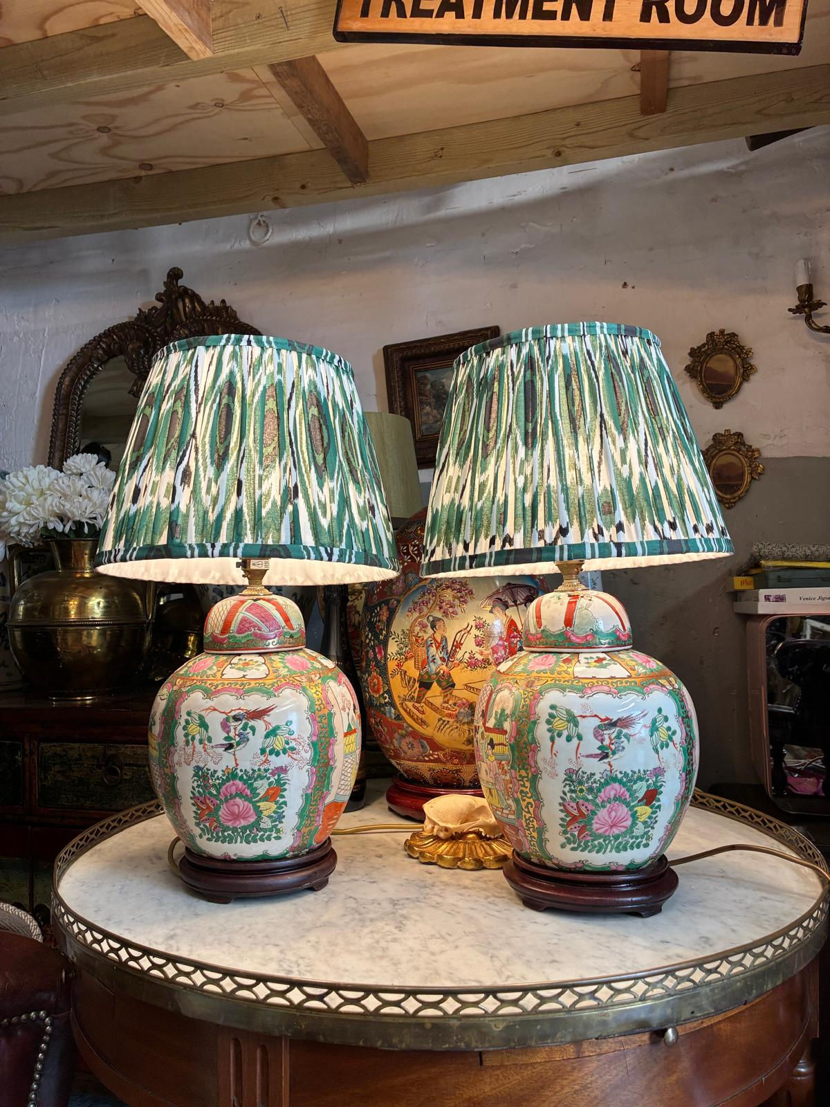 Antique ginger jar famille rose style Chinese pair of lamps