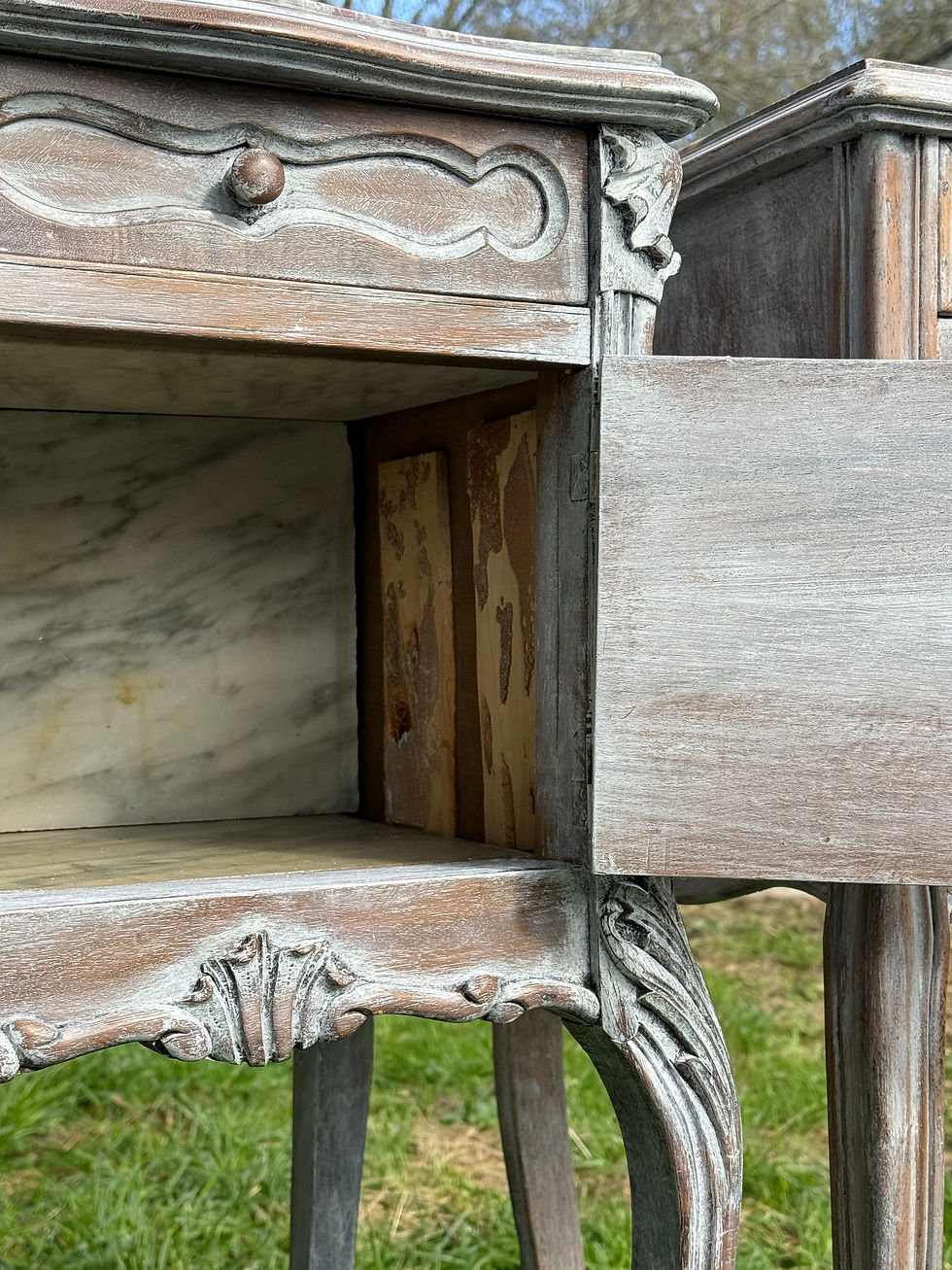 Thumbnail: Pair of French Antique Bedside Tables Marble Topped Side Cabinets