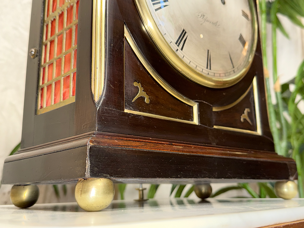 Thumbnail: Regency Mantel Clock By Nicholson of Plymouth Brass & Marquetry Bracket Clock